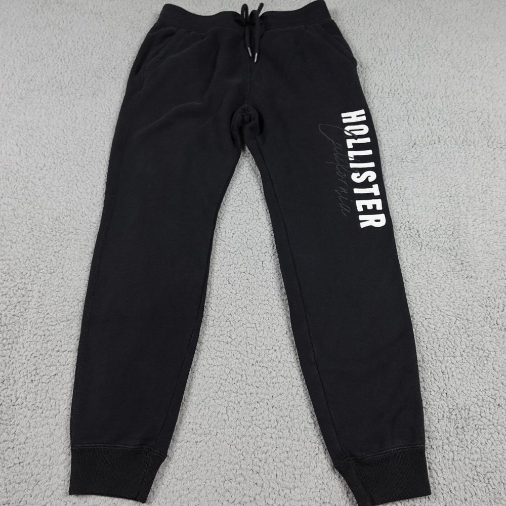 Hollister Jogger Sweatpants Women Small Black Spellout Fleece Drawstring Running